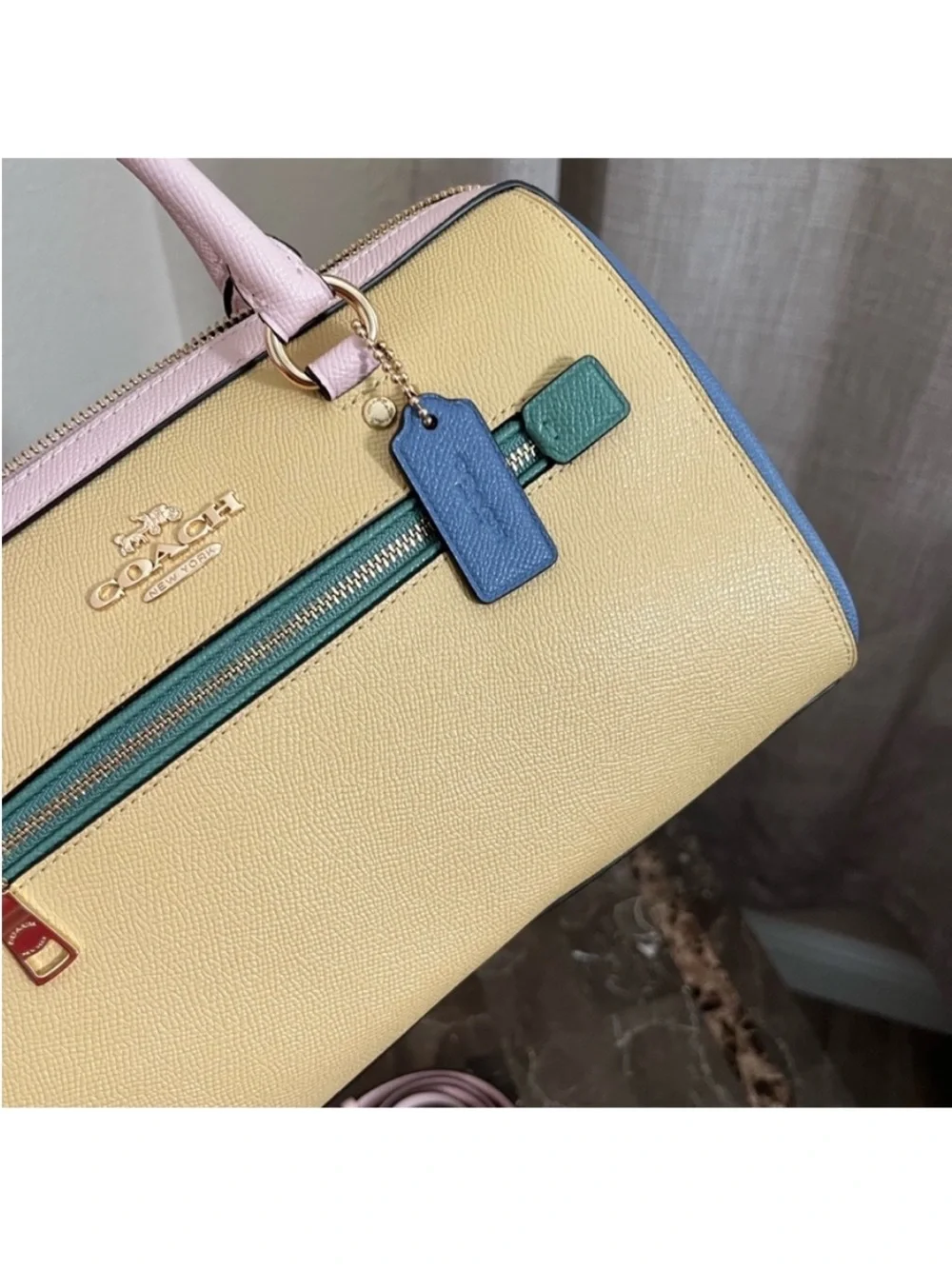 Coach  Rowan Colorblock Leather Satchel - Yellow, Pink & Teal Accents